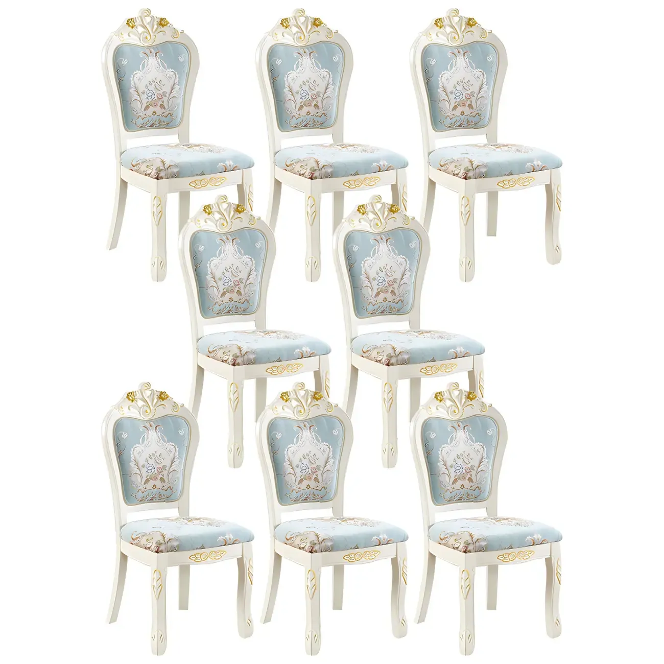 White Wood Victorian Upholstered Dining Chair Image - 31