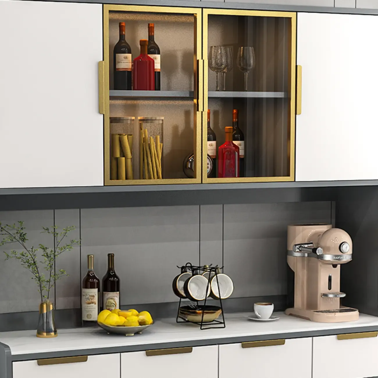 Modern Wooden Display Cabinet with Glass Doors Image - 14