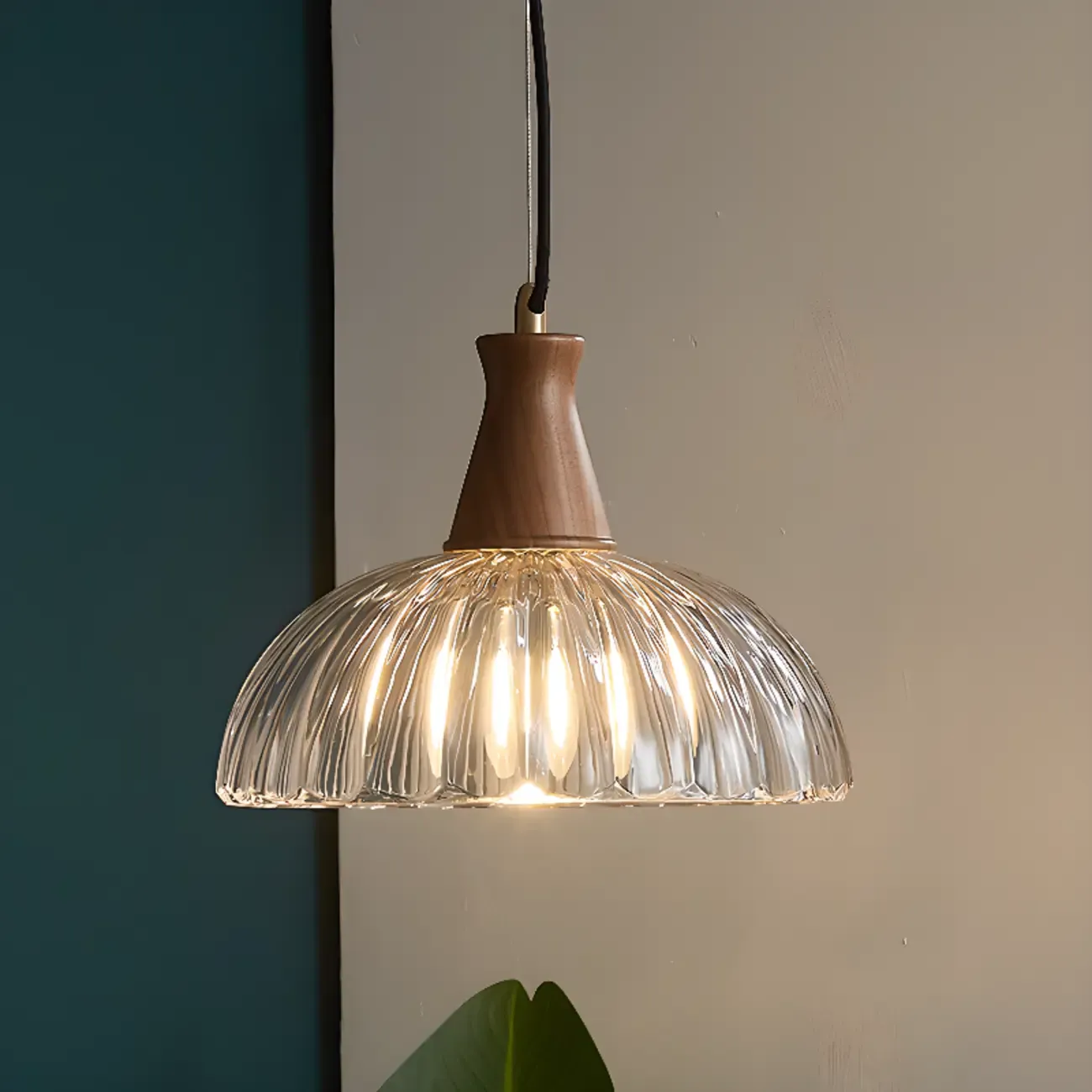 Vintage Brown Reeded Glass Lampshade Pendant Light for Home Decor Image - 8