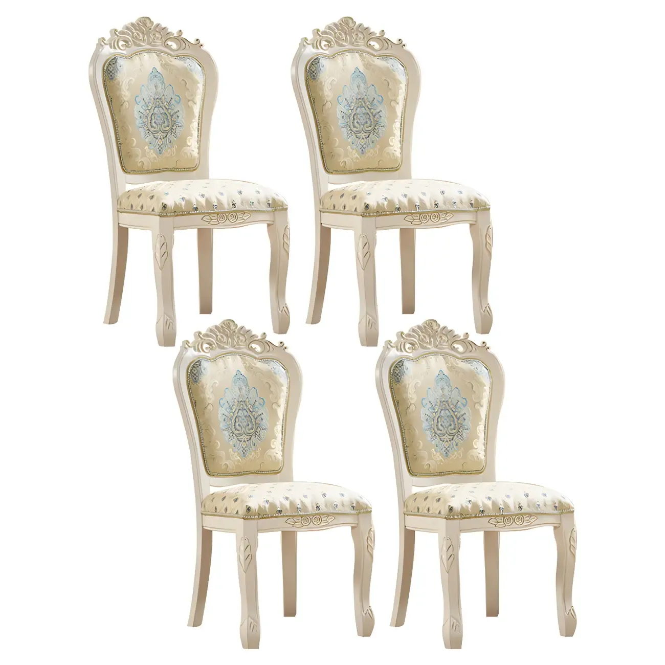 White Wood Victorian Upholstered Dining Chair Image - 32