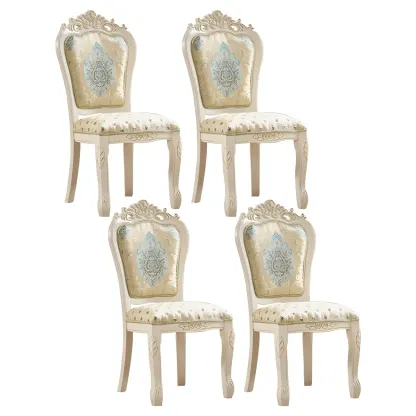 White Wood Victorian Upholstered Dining Chair Image - 32