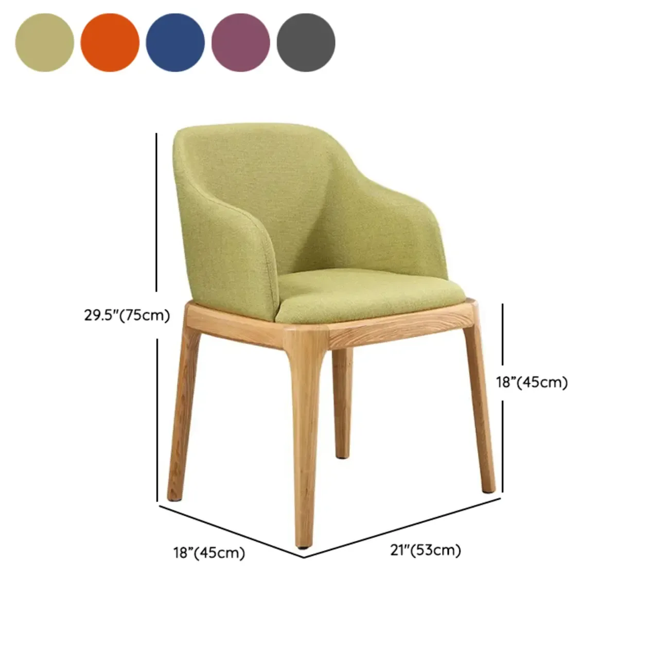 Linen Purple Upholstered Nordic Dining Chair with Armrest #size