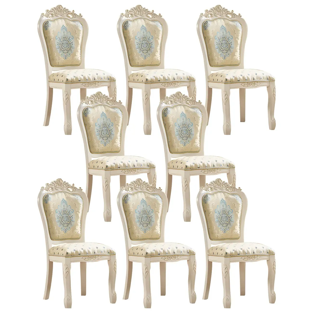 White Wood Victorian Upholstered Dining Chair Image - 33