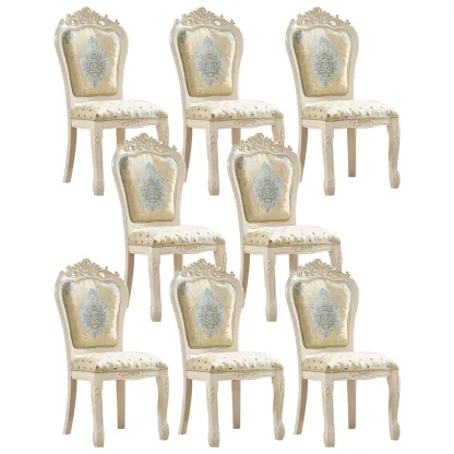 White Wood Victorian Upholstered Dining Chair Image - 33