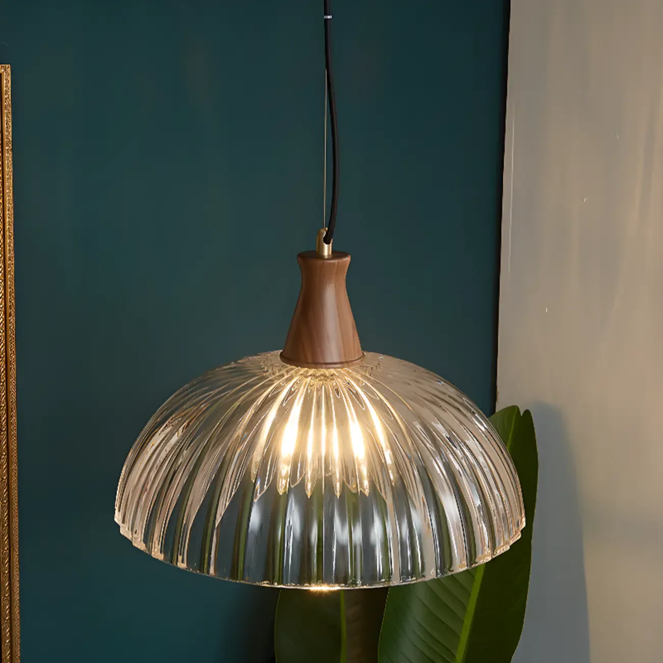 Vintage Brown Reeded Glass Lampshade Pendant Light for Home Decor Image - 9