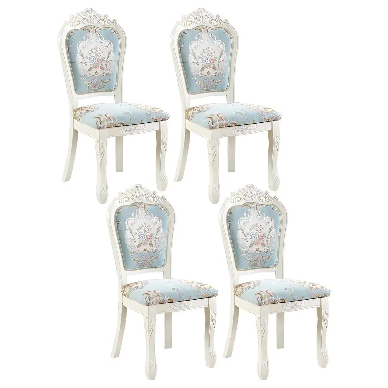 White Wood Victorian Upholstered Dining Chair Image - 34