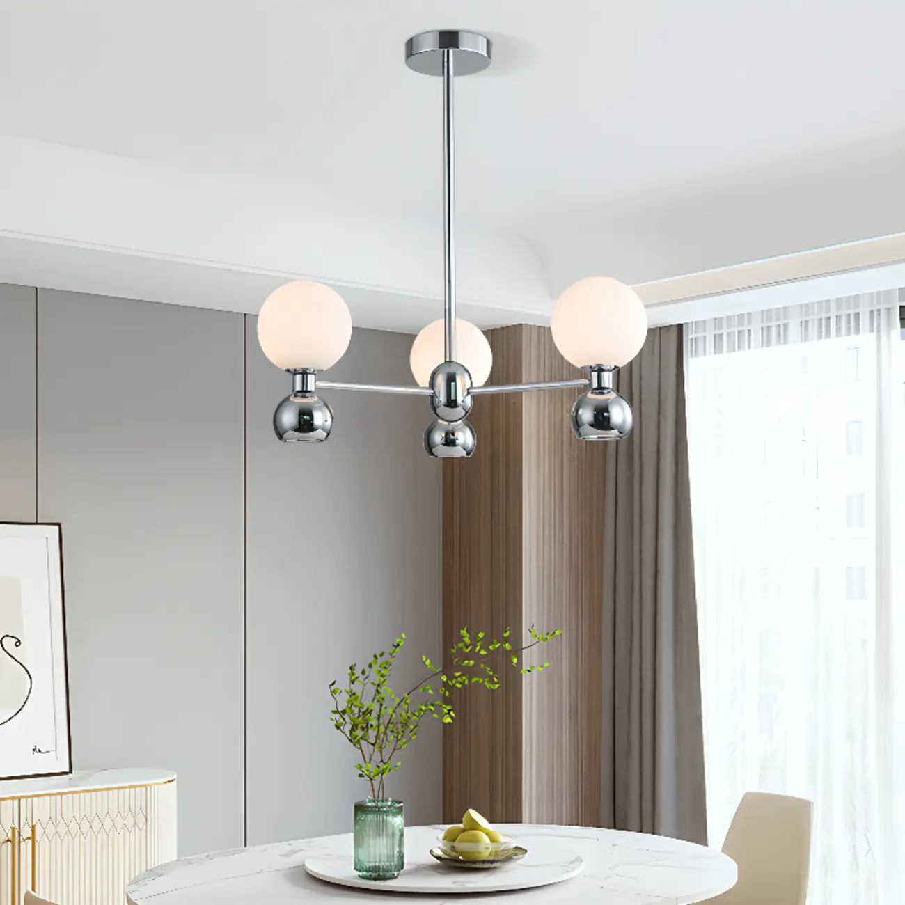 Modern Style White Globe Chandelier with Metal Frame Image - 5 | homeyfad