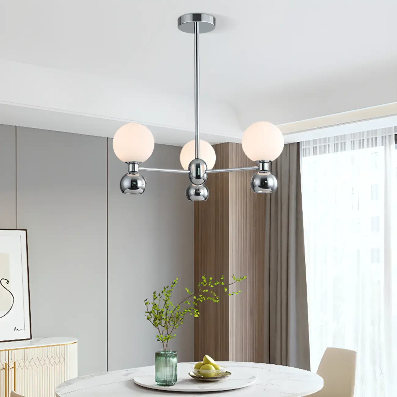 Modern Style White Globe Chandelier with Metal Frame Image - 5