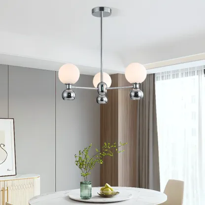Modern Style White Globe Chandelier with Metal Frame Image - 5