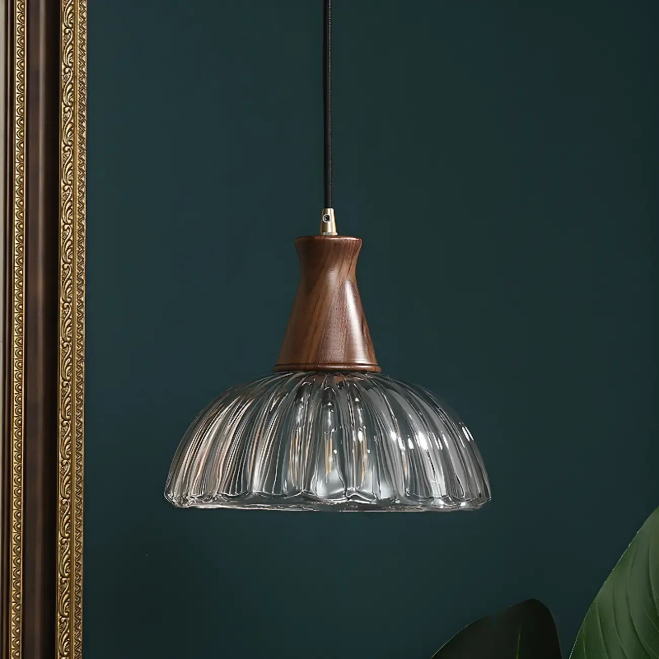 Vintage Brown Reeded Glass Lampshade Pendant Light for Home Decor Image - 10