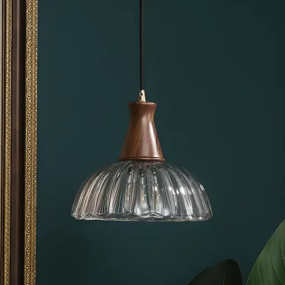 Vintage Brown Reeded Glass Lampshade Pendant Light for Home Decor Image - 10