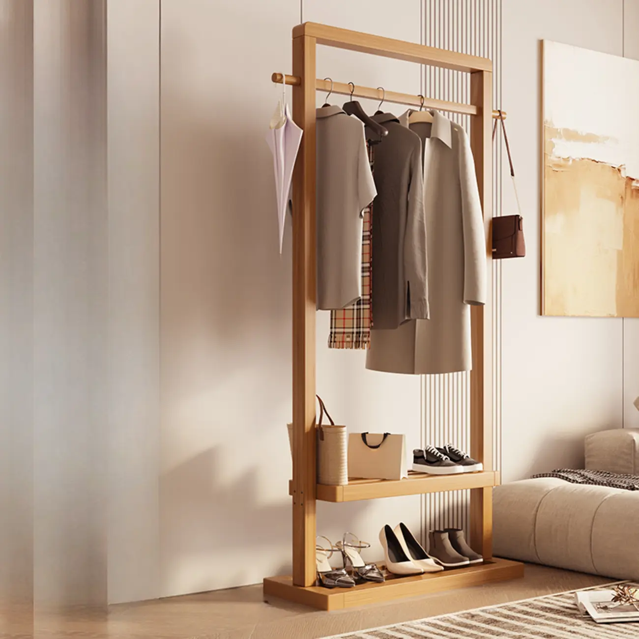 Modern Wooden Hall Tree with Shelves and Hooks Image - 2 | homeyfad