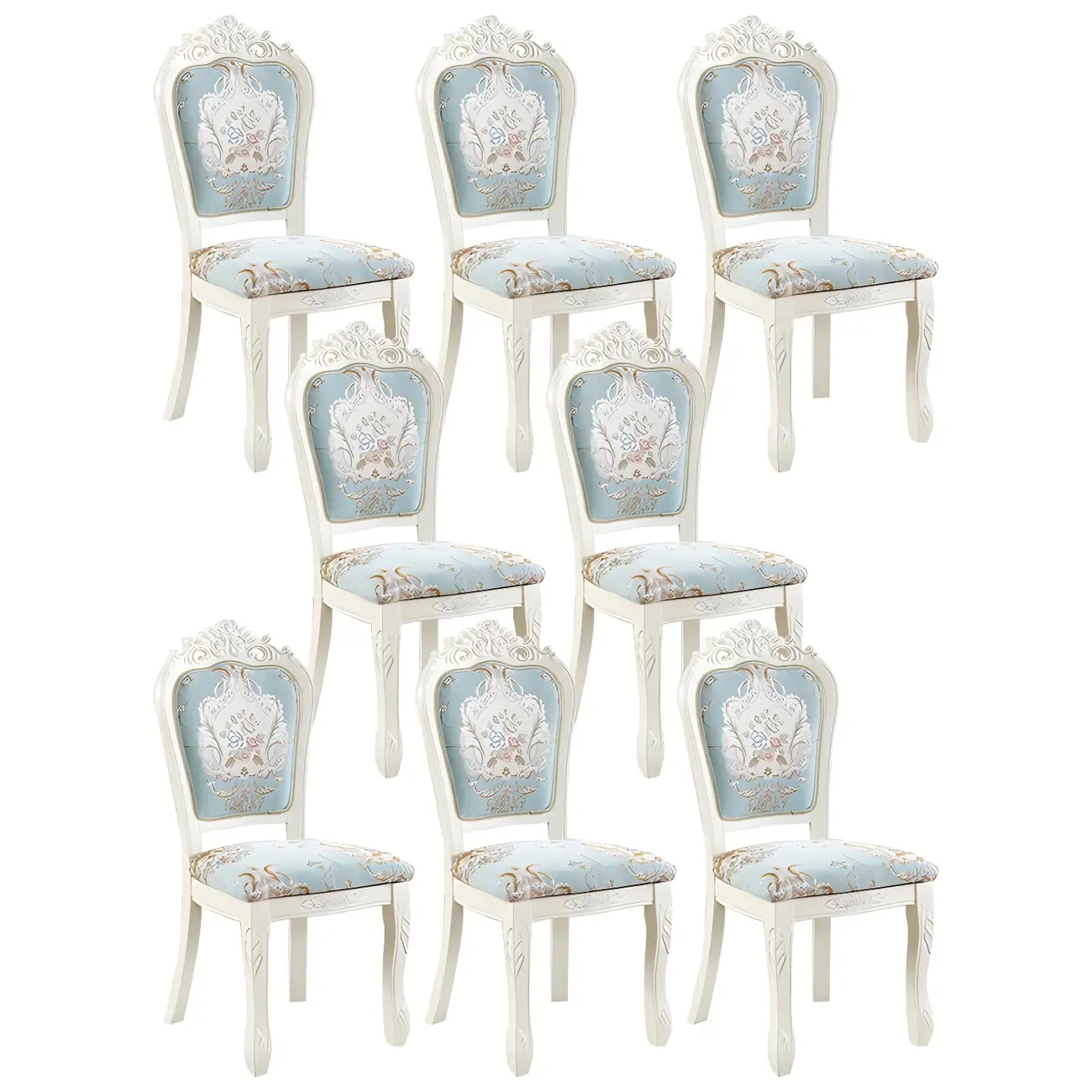 White Wood Victorian Upholstered Dining Chair Image - 35