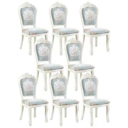 White Wood Victorian Upholstered Dining Chair Image - 35