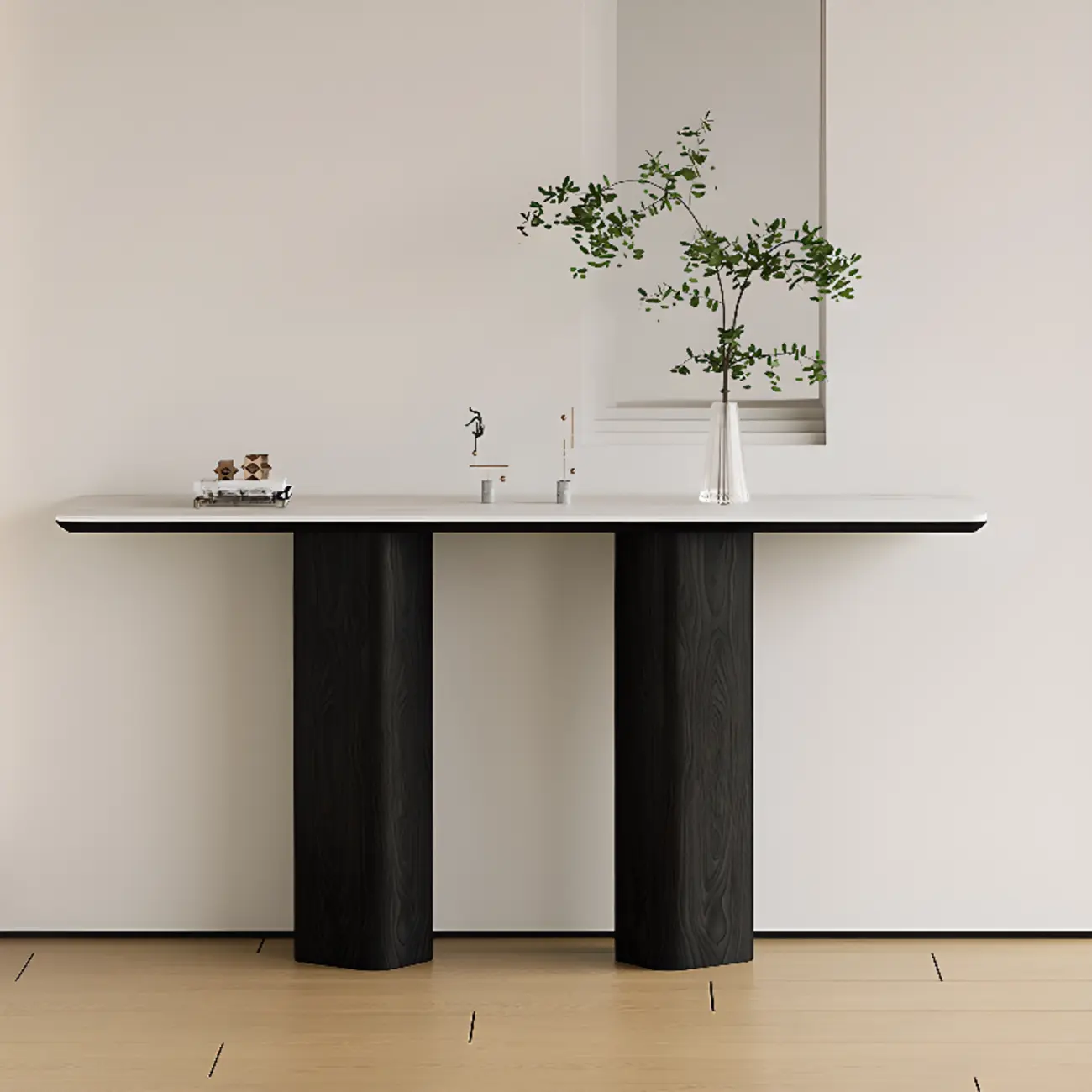 Rectangular Stone Top Console Table with Double Pedestal Image - 1 | homeyfad