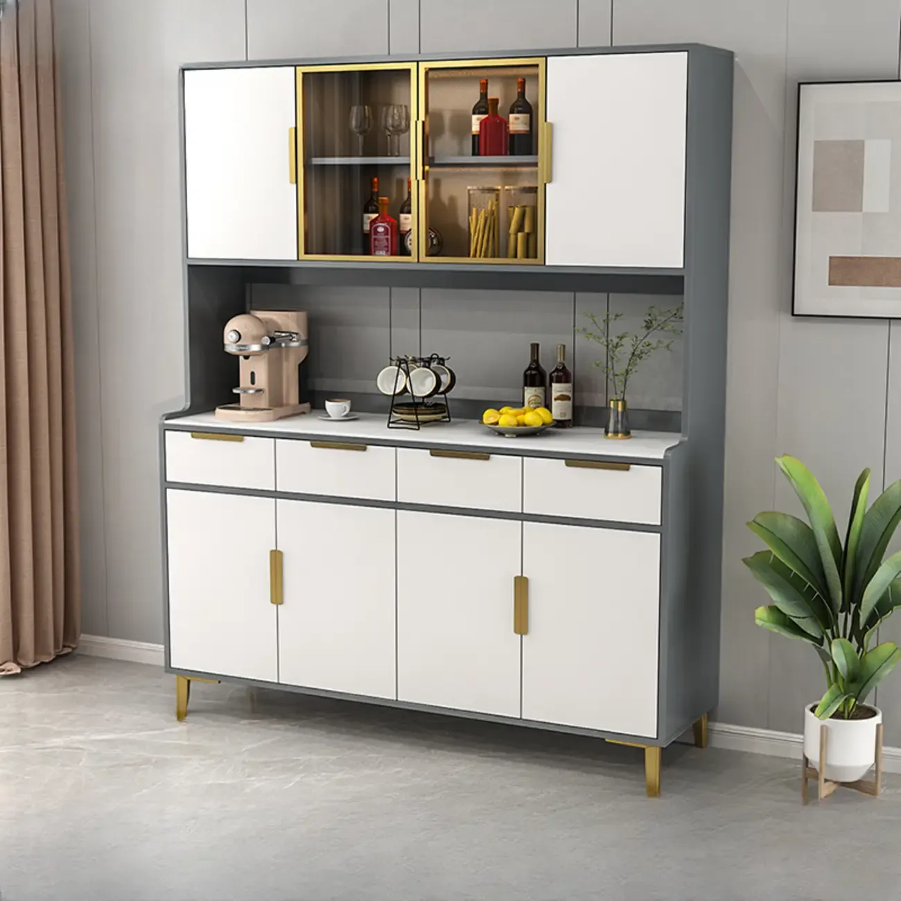 Modern Wooden Display Cabinet with Glass Doors Image - 19