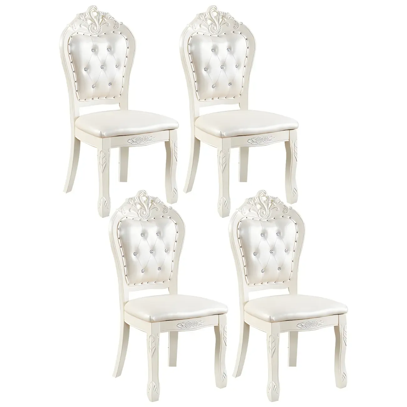 White Wood Victorian Upholstered Dining Chair Image - 36