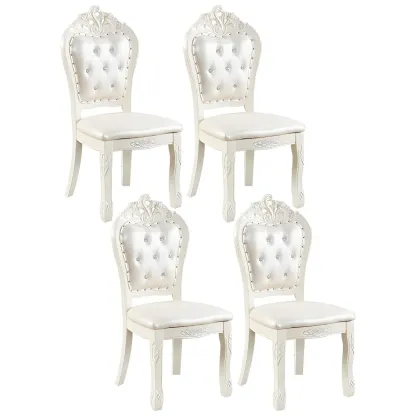 White Wood Victorian Upholstered Dining Chair Image - 36