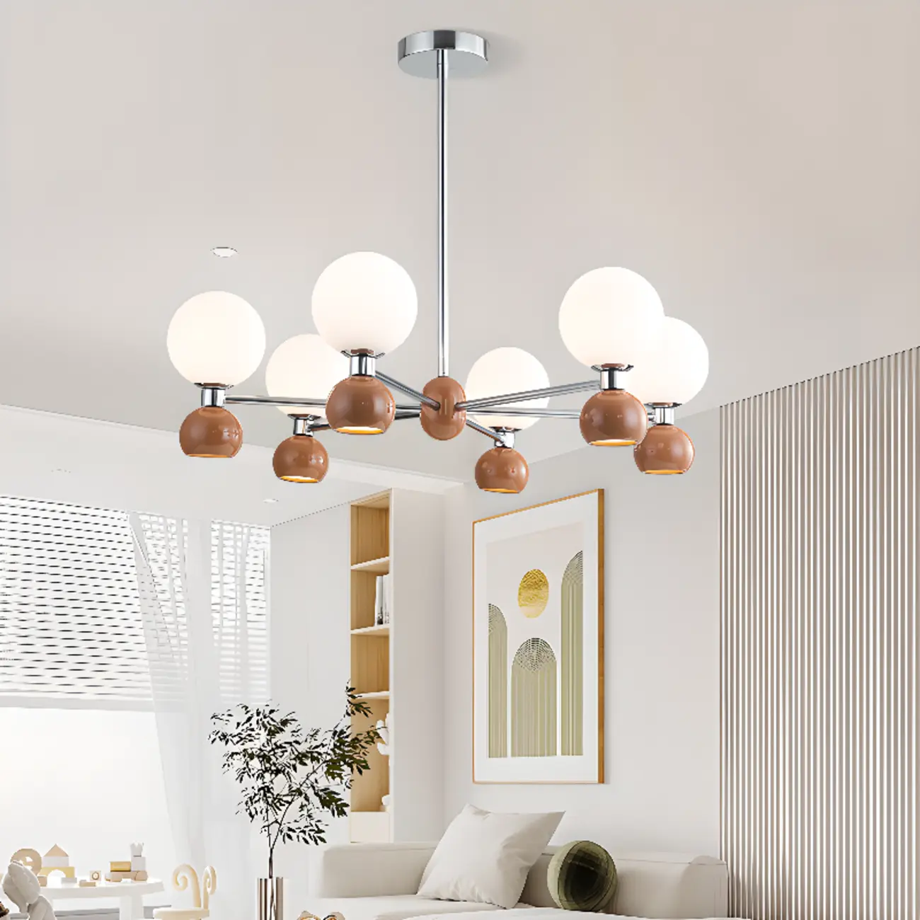 Modern Style White Globe Chandelier with Metal Frame Image - 8 | homeyfad