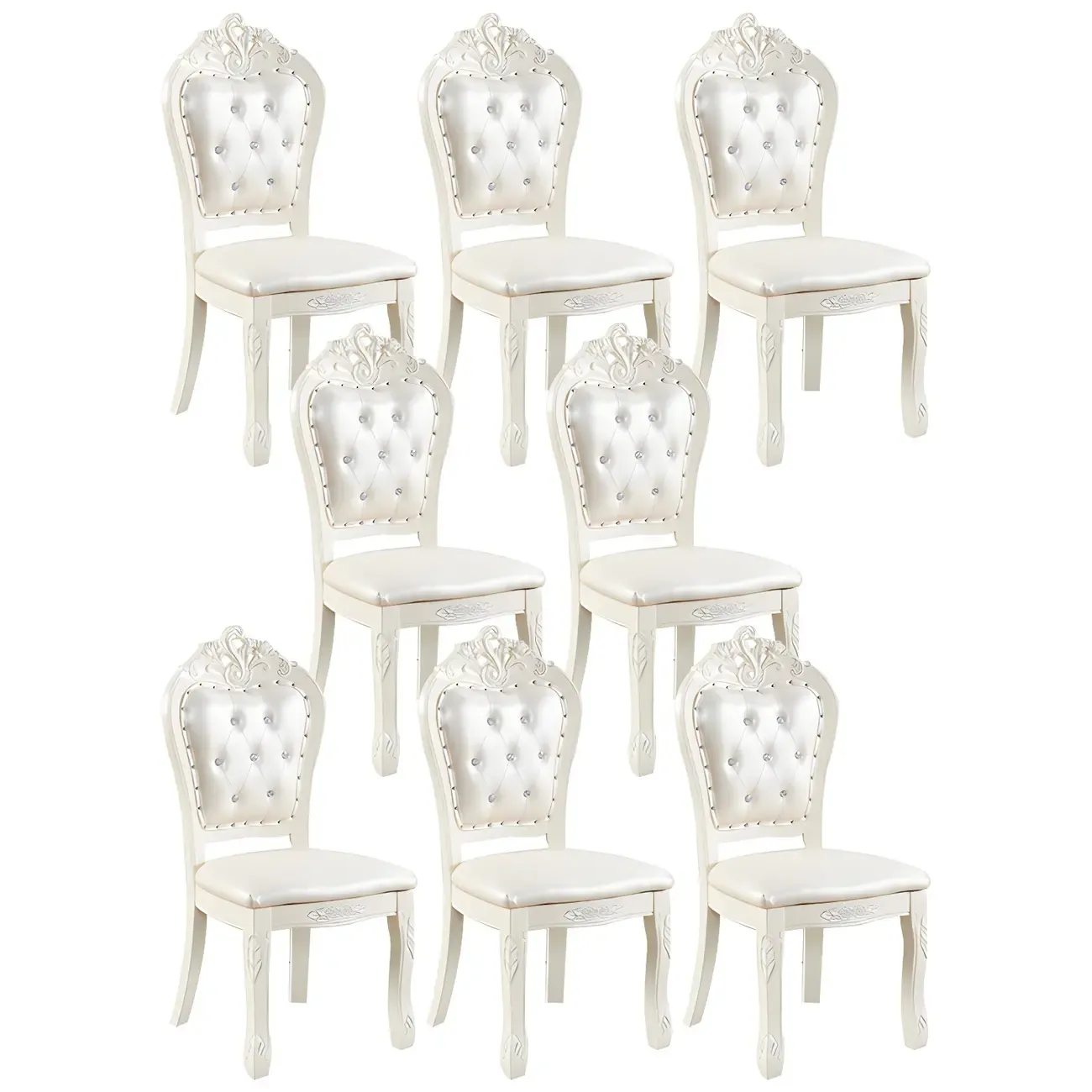 White Wood Victorian Upholstered Dining Chair Image - 37