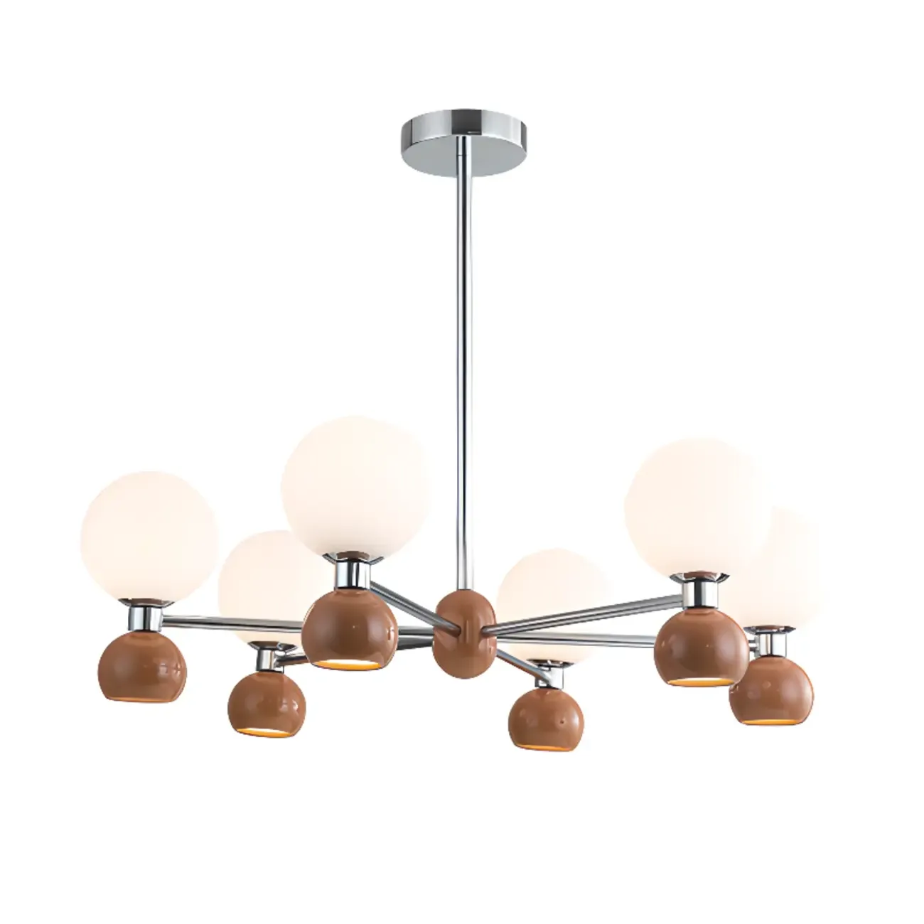 Modern Style White Globe Chandelier with Metal Frame Image - 9