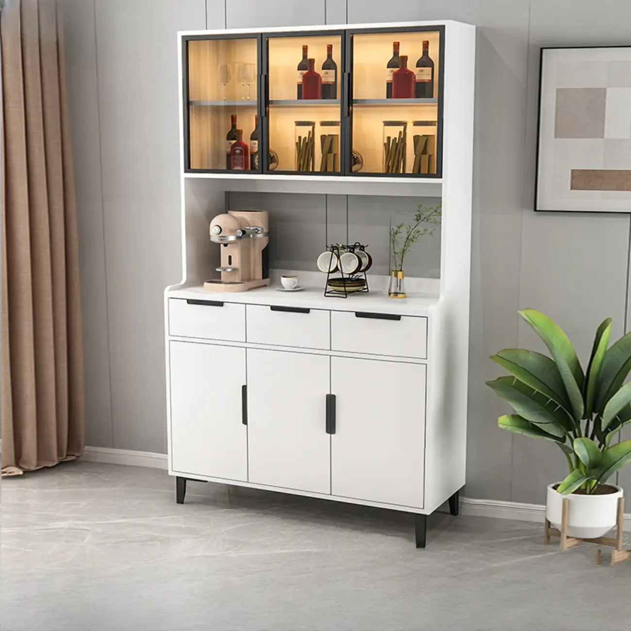 Modern Wooden Display Cabinet with Glass Doors Image - 21