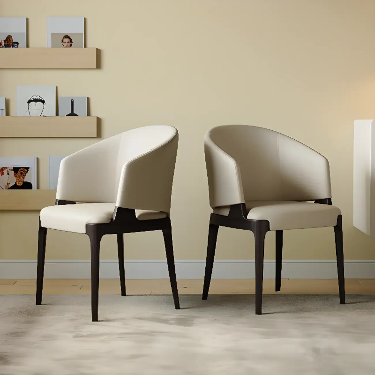 Contemporary Faux Leather Slop Arm Dining Chair Image - 1