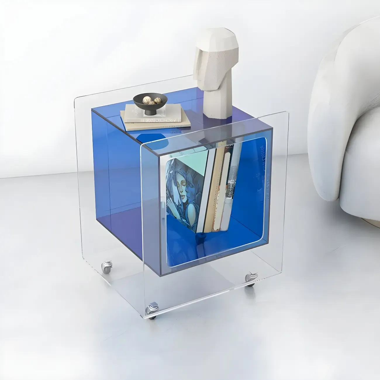 Modish Clear Design Acrylic Nightstand with Casters Open Shelf Image - 20