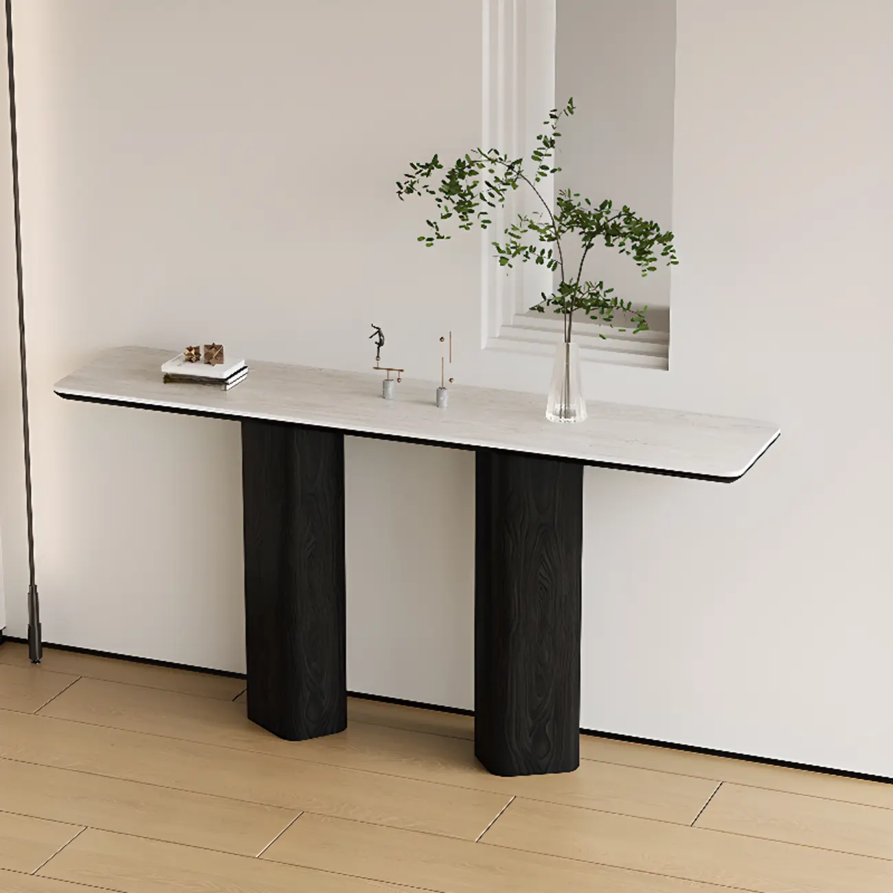 Rectangular Stone Top Console Table with Double Pedestal Image - 4 | homeyfad