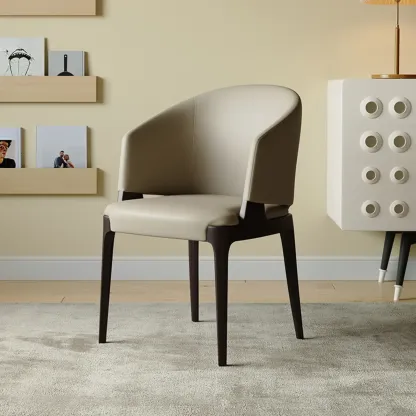 Contemporary Faux Leather Slop Arm Dining Chair Image - 2