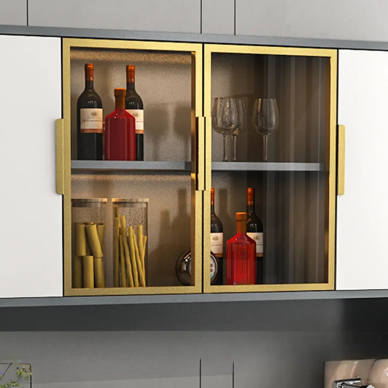 Modern Wooden Display Cabinet with Glass Doors Image - 22