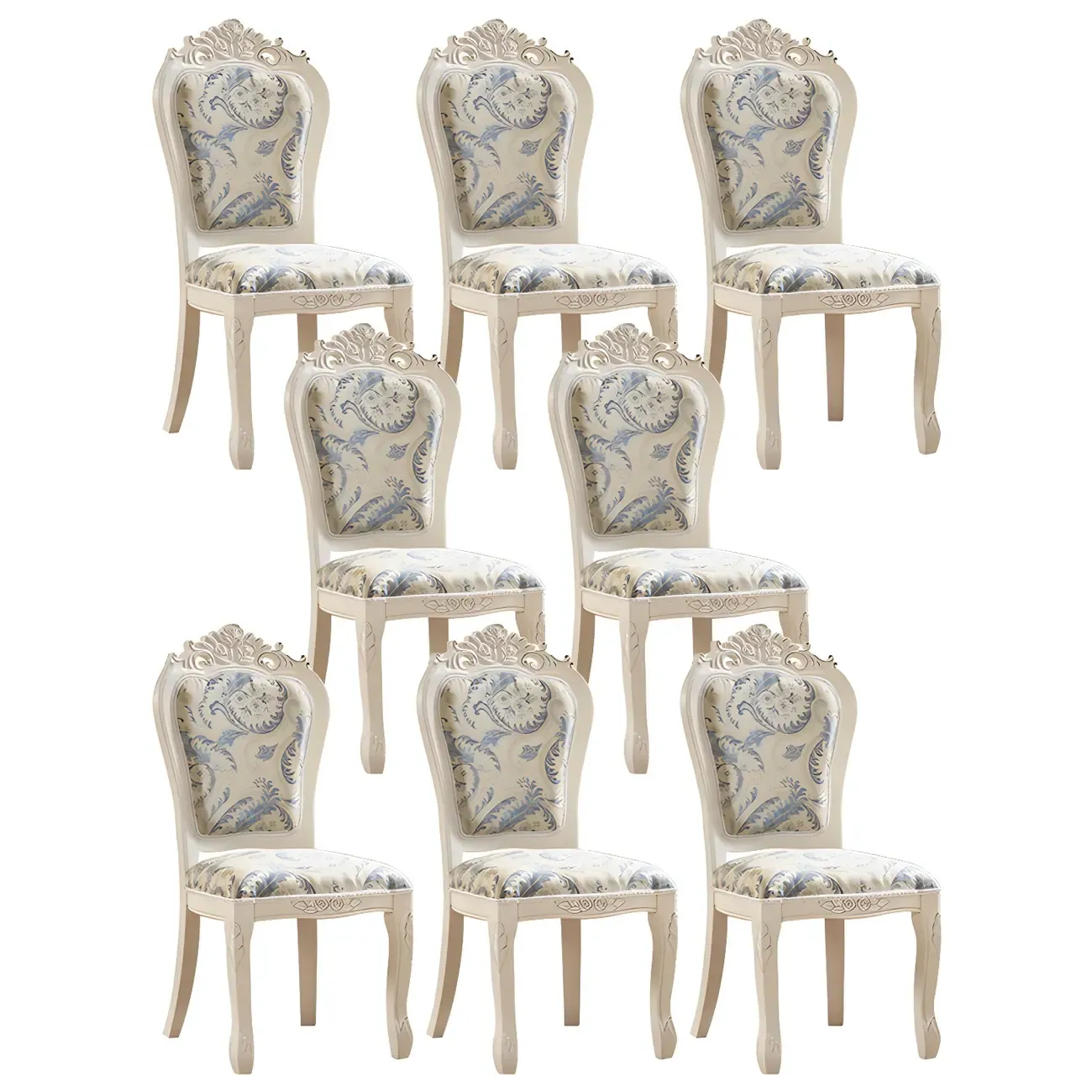 White Wood Victorian Upholstered Dining Chair Image - 39