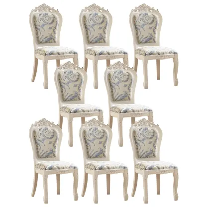 White Wood Victorian Upholstered Dining Chair Image - 39