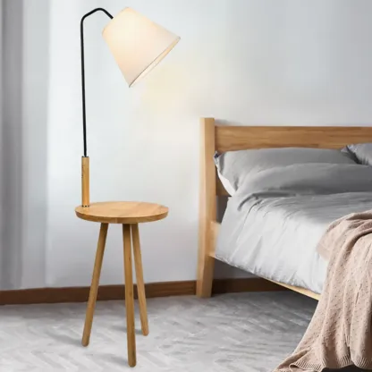 Metal Fabric Shade Floor Lamp with Tripod Table for Living Room Image - 1