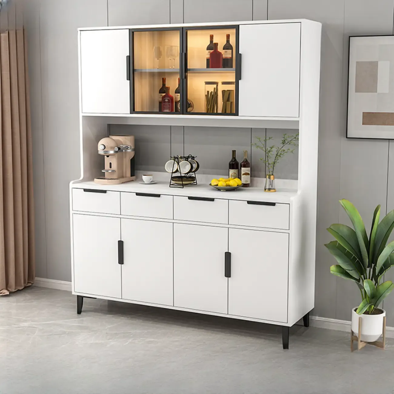 Grey Wood Storage Dining Hutch Cabinet with Drawer - HomeyFad