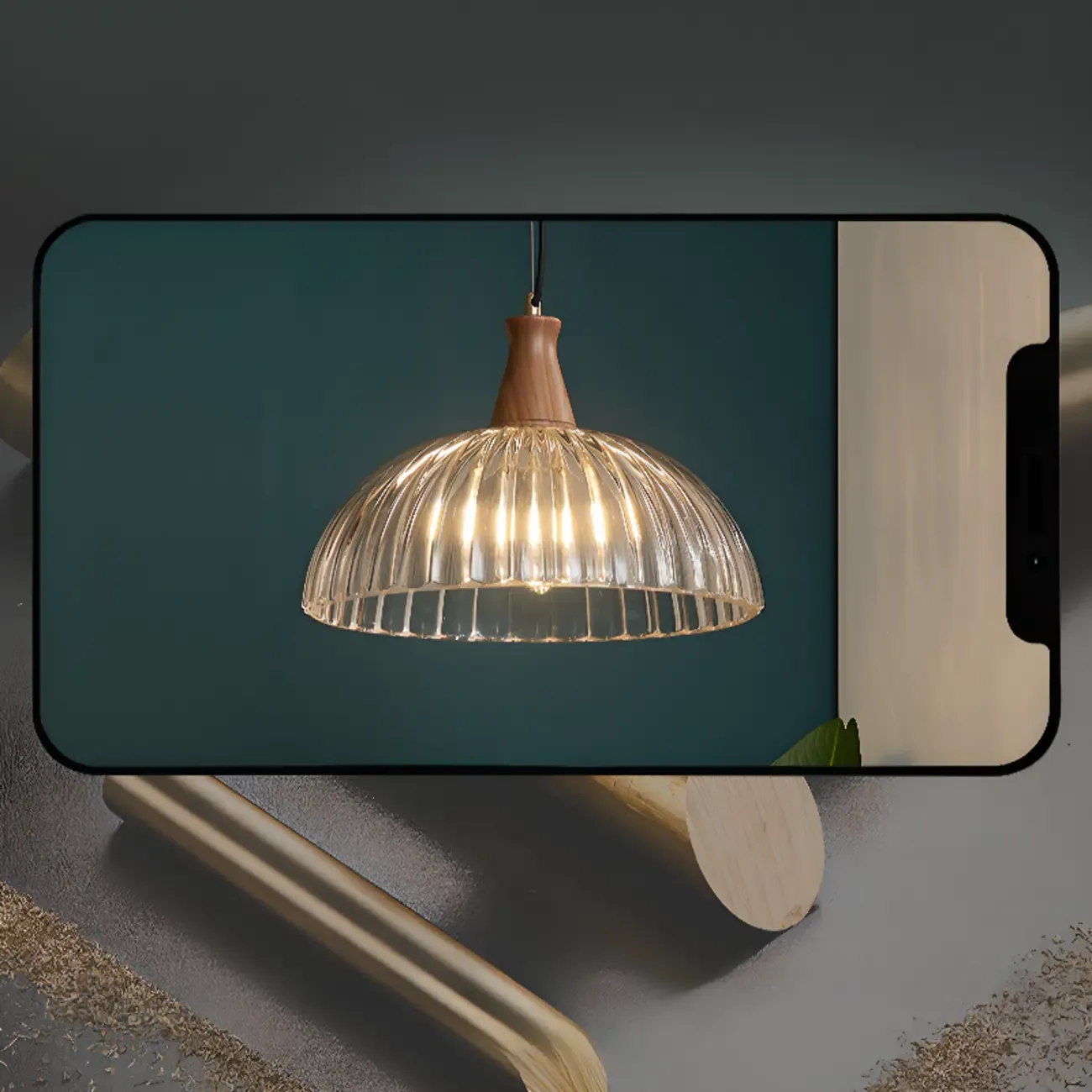 Vintage Brown Reeded Glass Lampshade Pendant Light for Home Decor Image - 16
