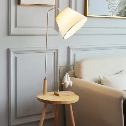 Metal Fabric Shade Floor Lamp with Tripod Table for Living Room Image - 2