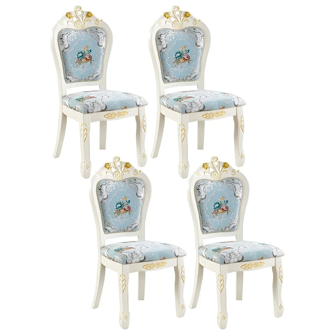 White Wood Victorian Upholstered Dining Chair Image - 40
