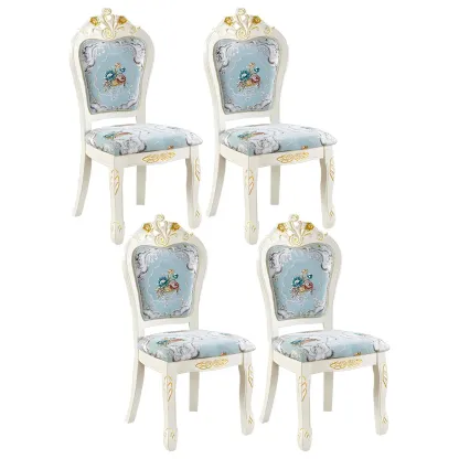 White Wood Victorian Upholstered Dining Chair Image - 40
