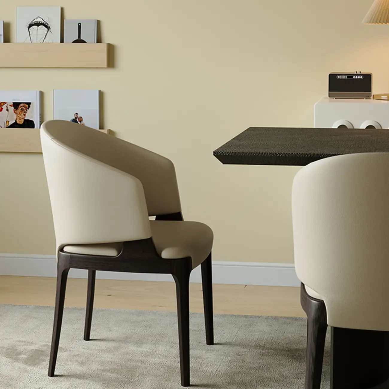 Contemporary Faux Leather Slop Arm Dining Chair Image - 4