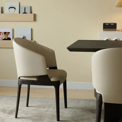 Contemporary Faux Leather Slop Arm Dining Chair Image - 4