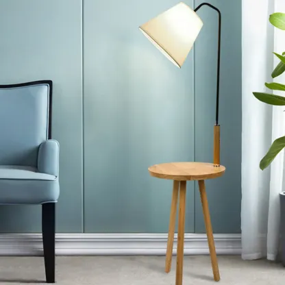 Metal Fabric Shade Floor Lamp with Tripod Table for Living Room Image - 3