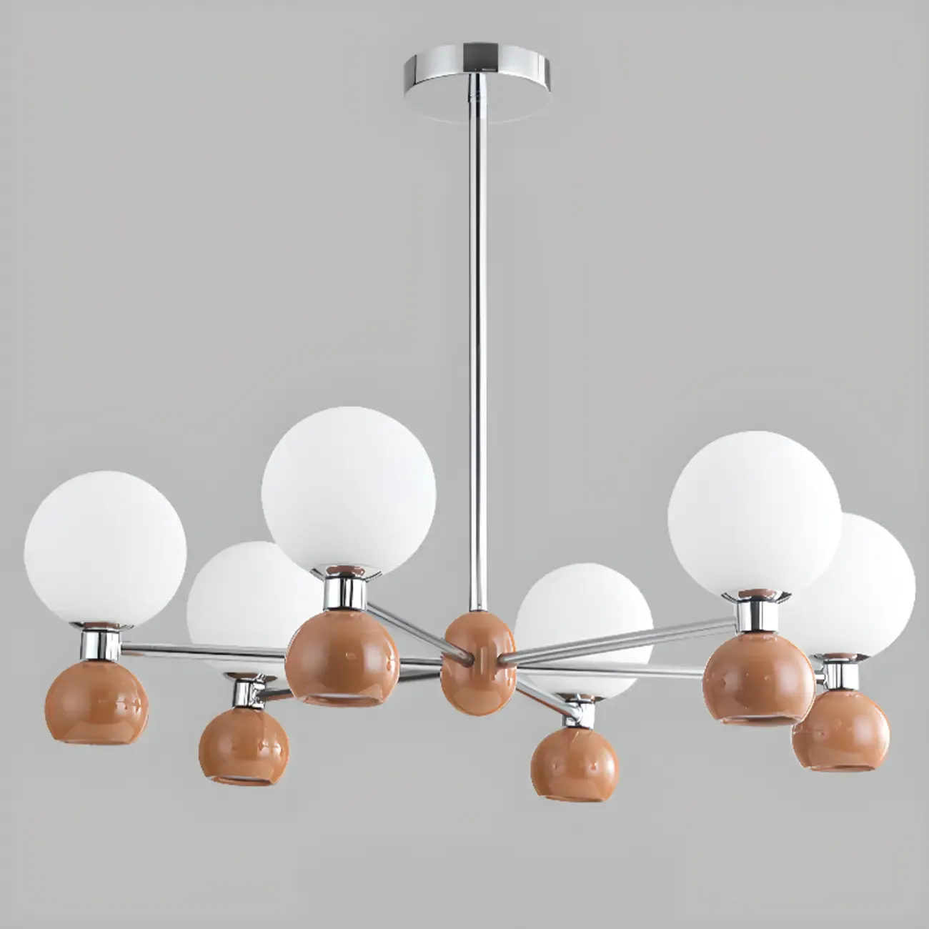 Modern Style White Globe Chandelier with Metal Frame Image - 13