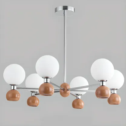 Modern Style White Globe Chandelier with Metal Frame Image - 13