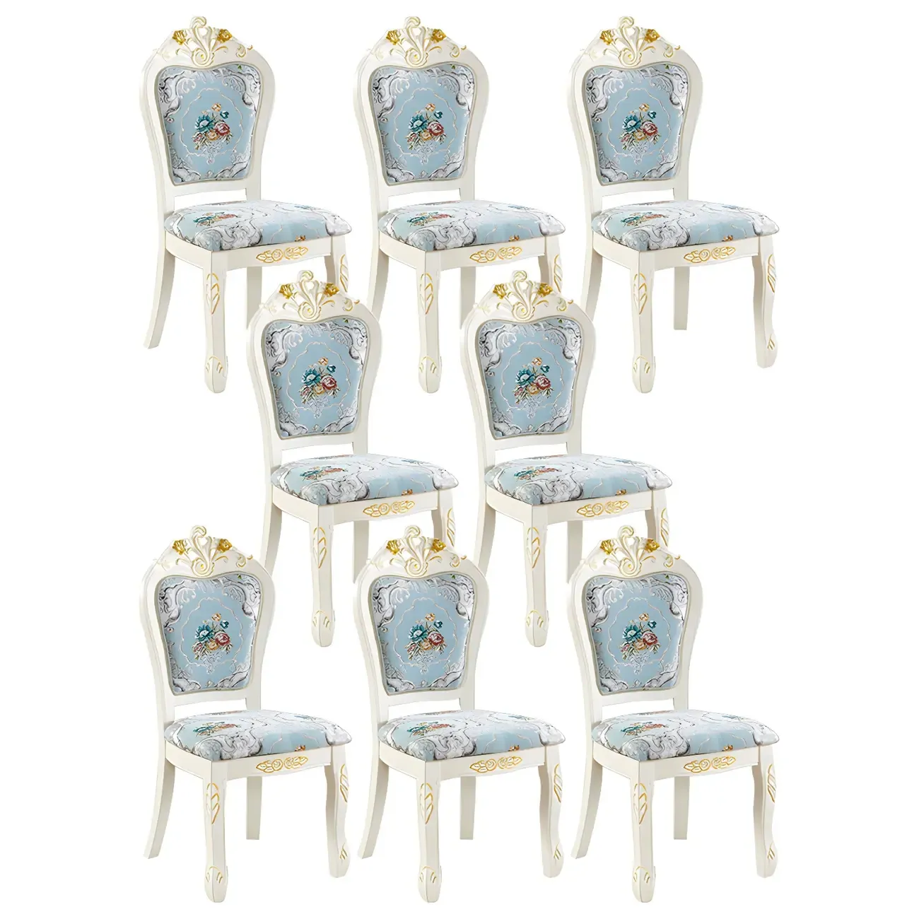 White Wood Victorian Upholstered Dining Chair Image - 41