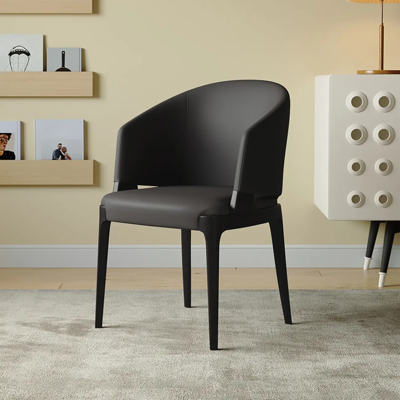 Contemporary Faux Leather Slop Arm Dining Chair Image - 5 | homeyfad