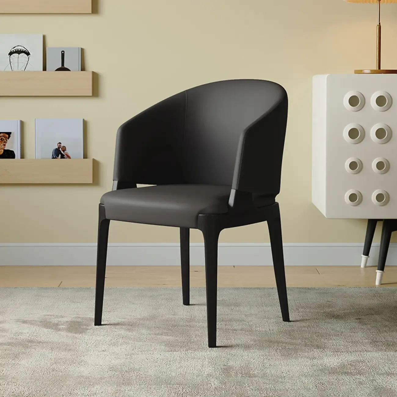 Contemporary Faux Leather Slop Arm Dining Chair Image - 5