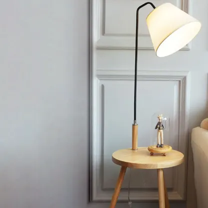 Metal Fabric Shade Floor Lamp with Tripod Table for Living Room Image - 4