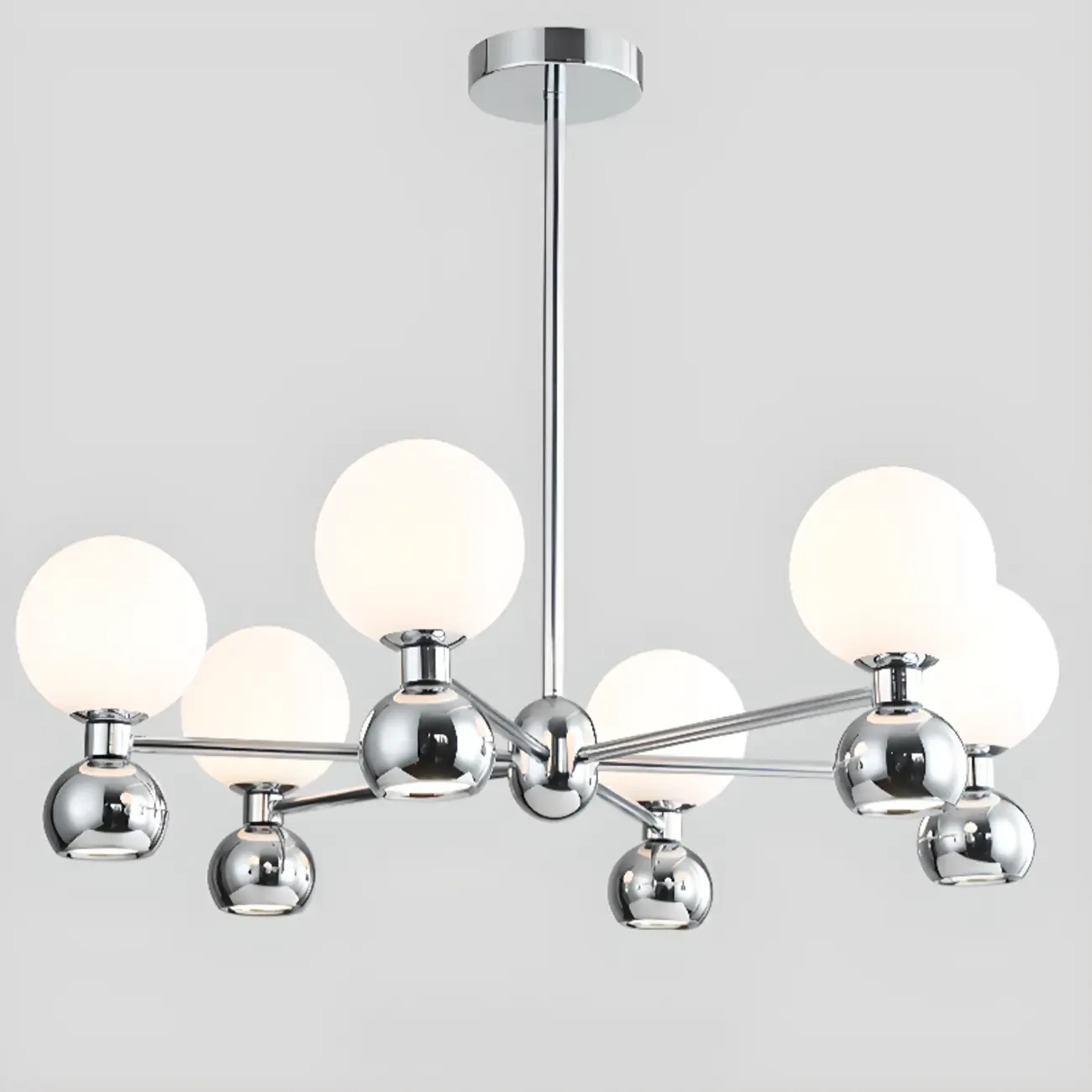 Modern Style White Globe Chandelier with Metal Frame Image - 14
