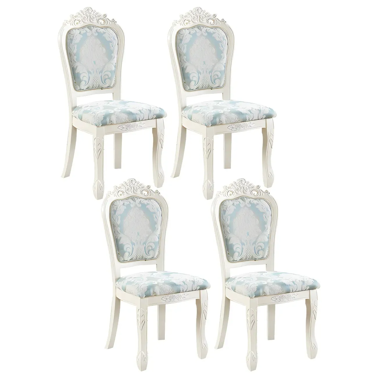 White Wood Victorian Upholstered Dining Chair Image - 42